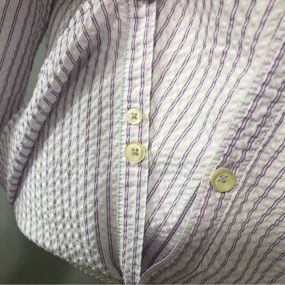 Men’s Button Down Striped Lilac and White Shirt Size Large - Picture 3 of 7